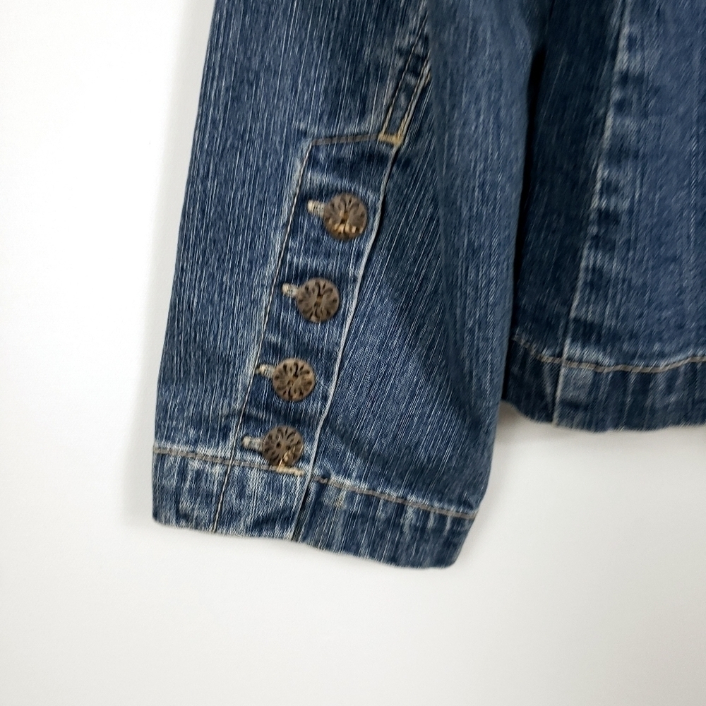 Crazy horse vintage jean jacket wide collar 3 Button Front Approx Medium/ Large - Picture 6 of 7